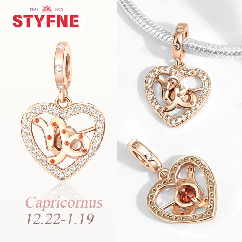 copper Twelve Constellations Heart Charm Bead Charms Bead Gemini Capricorn for Authentic Bracelets Diy Jewellery Gift for Women