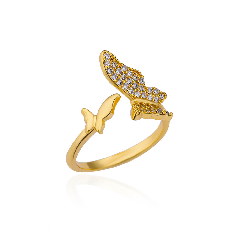 Zircon Double Butterfly Rings For Women Stainless Steel Adjustable Butterfly Ring Fashion Wedding Aesthetic Animal Jewerly Gift
