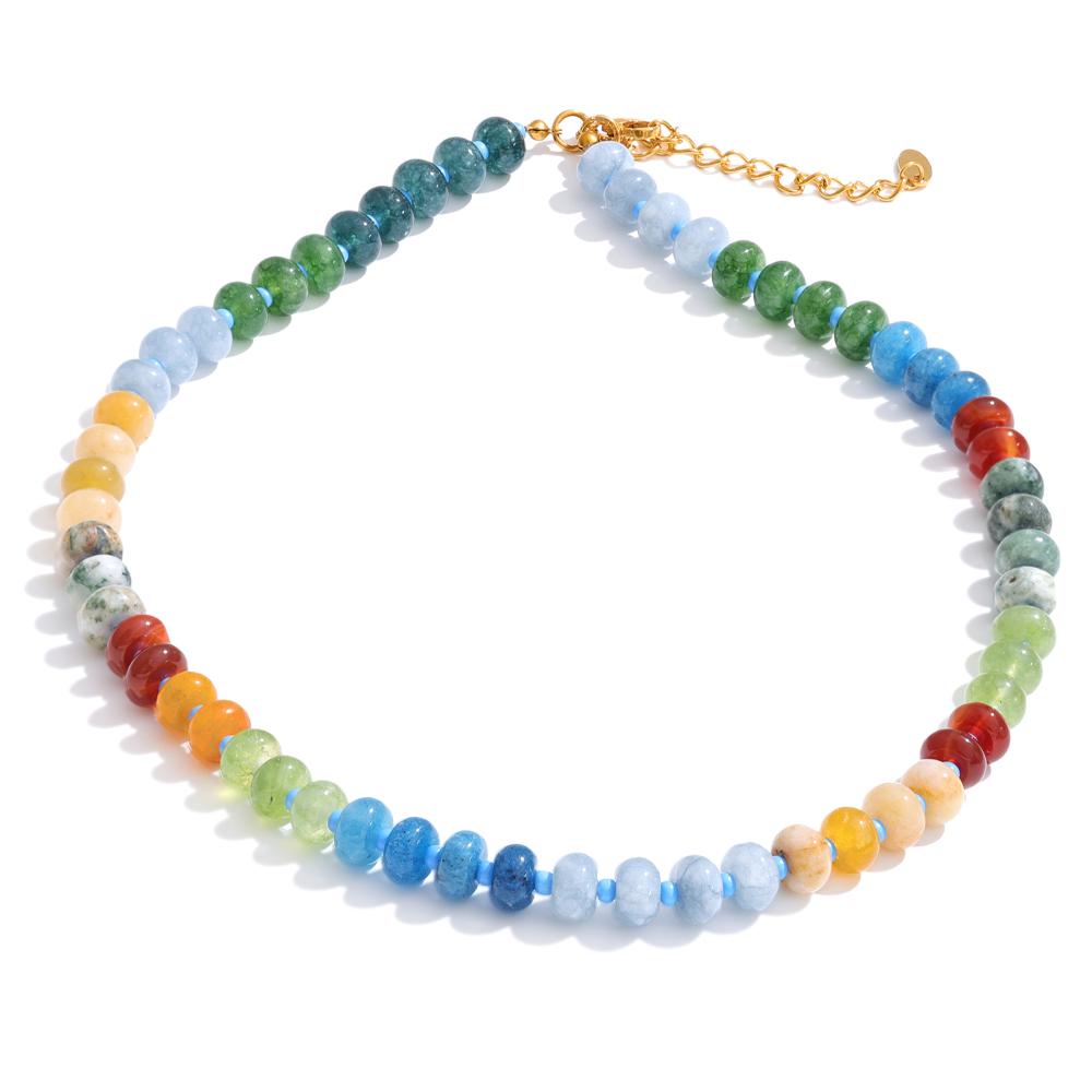 Yhpup Stainless Steel Natural Stone Beads Chain Necklace for Women Waterproof Arrivals Exquisite Handmade Jewelry Gift