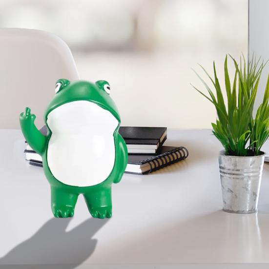 Flip-off Frog Figurine Resin Standing Frog Ornament Rebellious Middle Finger Mini Frog Statue for Home Office Desk Decoration
