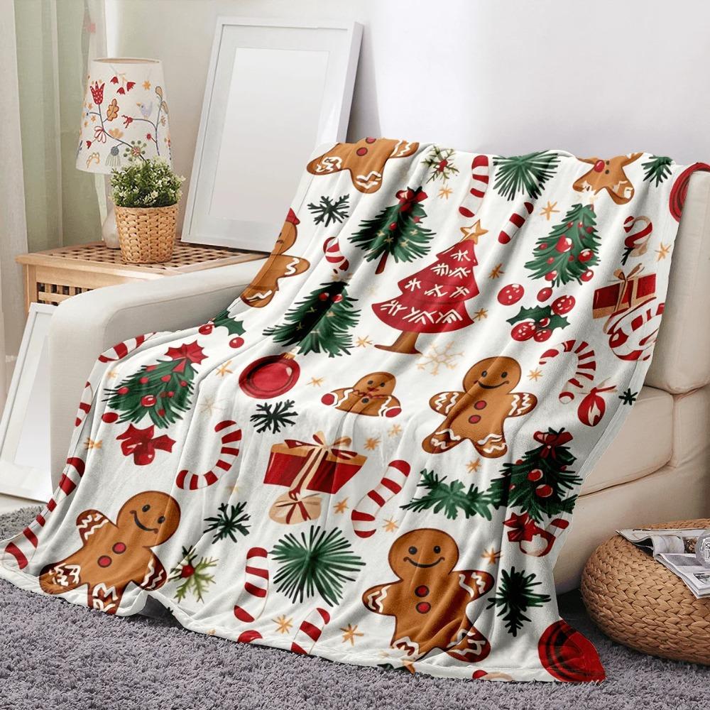 Ultra-Soft Christmas Gingerbread Wonderland Print Flannel Throw Blanket- Festive Holiday Decorative Blanket