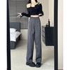 Gray Striped Suit Pants for Women French High-end Loose Casual Wide-leg Pants Ins Trendy Niche Straight Trousers