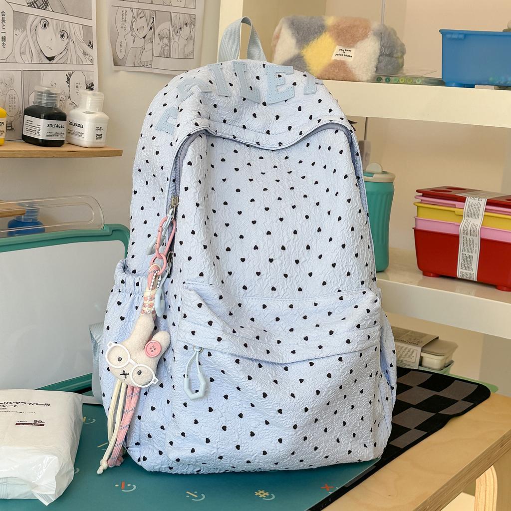 Schoolbag new spring outing high value literary and artistic fan polka dot leisure student schoolbag female niche versatile fresh backpack