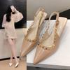 2025 summer new one-word buckle with pointed head rivets high heel bag head thin heel willow shoes wear sandals women
