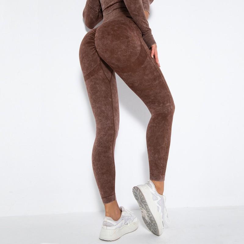Seamless Knit Washed Workout Leggings Women High Waist Sculpting Yoga Pants Running Fitness Gym
