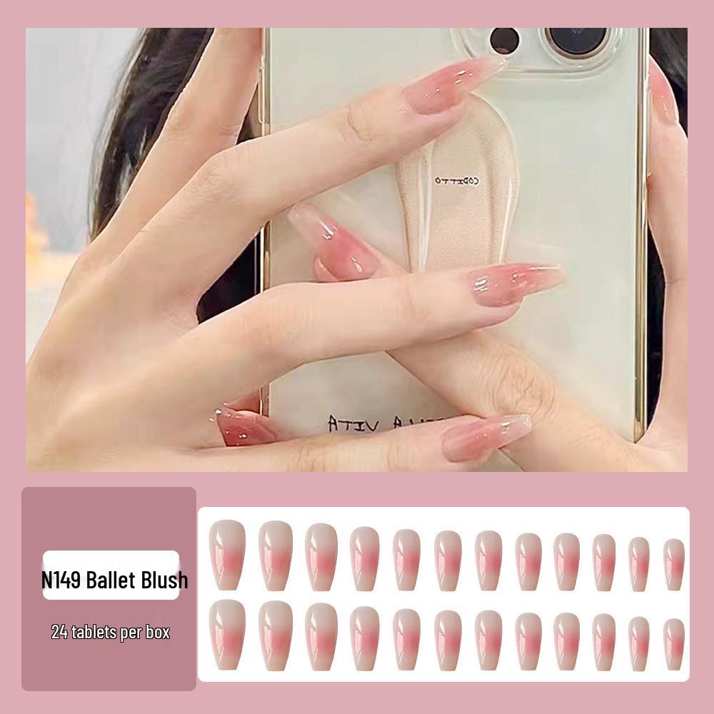 

Прозрачные ледяные накладные ногти - Средне-длинные балетного стиля с румяным оттенком