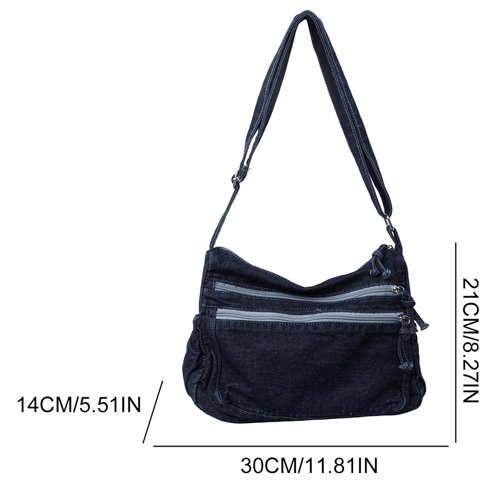 Damen Jeans Umhängetasche Große Kapazität Schultertasche Verstellbarer Riemen Vintage Umhängetasche Mehrere Fächer Lässige Messenger Bags