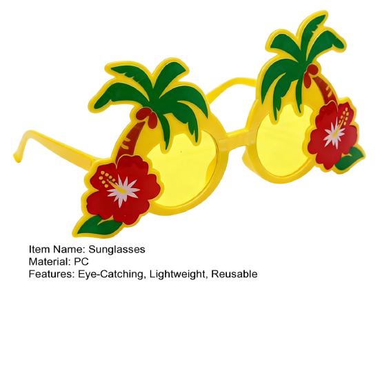 Hawaiian Sunglasses for Party, Summer Beach Glasses with Palm Tree & Hibiscus Flower, Funny Costume Prop Shades for Vacation Photo Booth Decor