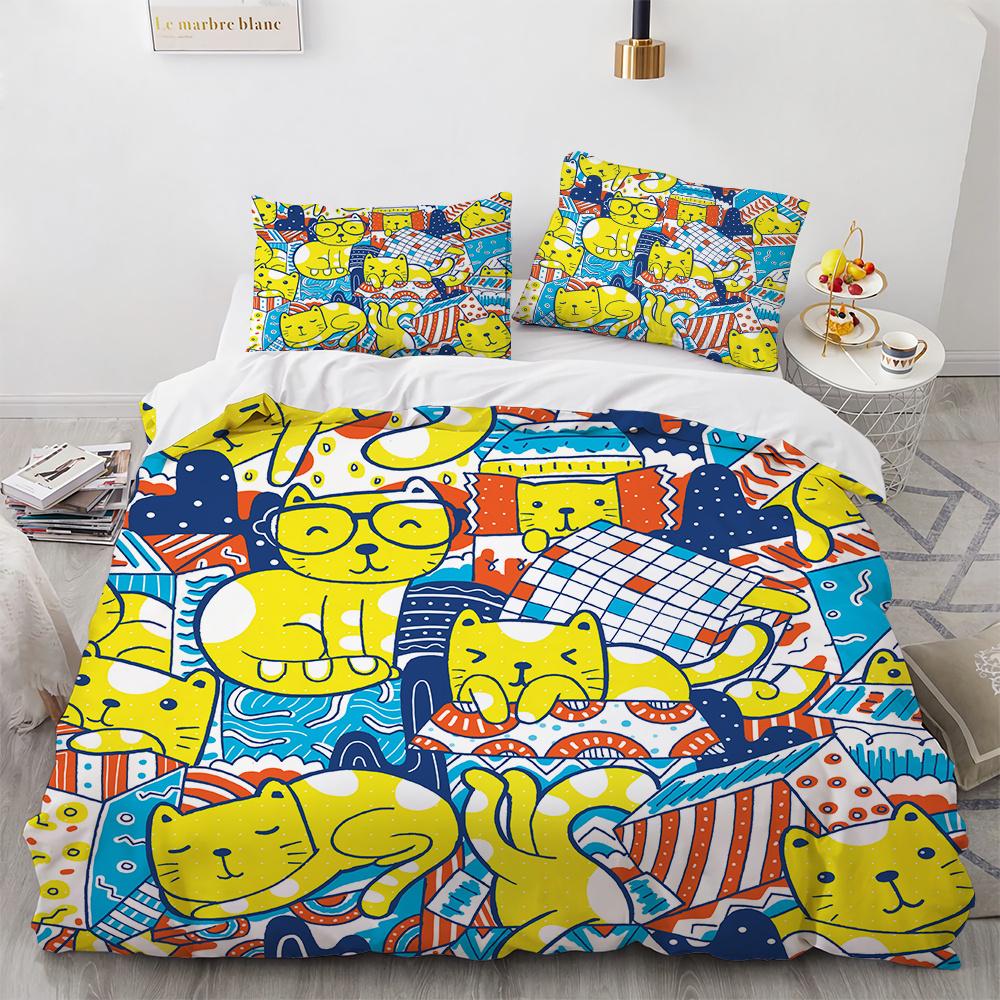 Tecknade Djur Påslakan Set Bi Björnar Kaniner Sött Mönster Täcktäck med Kuddfodral King Queen Full Storlek För Barn Flicka