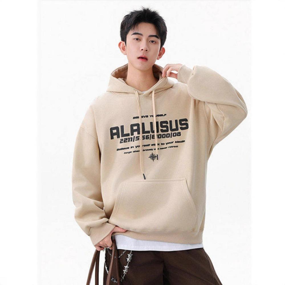 

Khaki Autumn and Winter Fleece Sweatshirts for Men and Women, Stiff Hoodies, Casual Loose Jackets 5XL