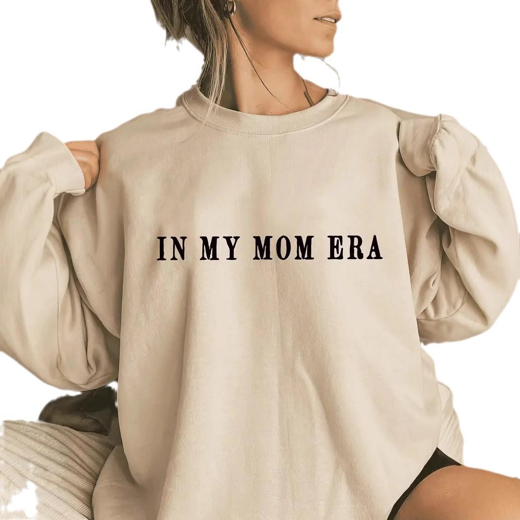 

Хлопковый свитшот с круглым вырезом и принтом большого размера В мою мамину эру - с длинным рукавом для весны и осени 3XL хаки