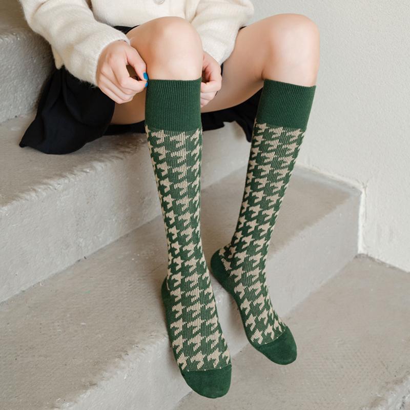 Colorful Spring Pattern ins fashion Diamond plaid Knee socks women Party Queen knee-high stockings Over Knee long ladies girls