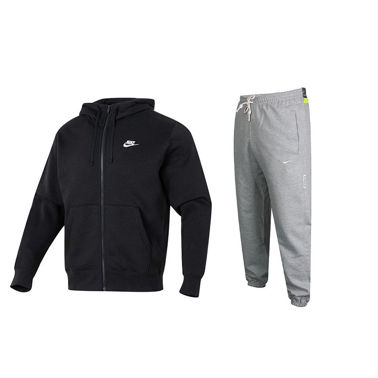 

Nike Однотонный свободный флисовый свитшот с капюшоном и штаны с манжетами, повседневный спортивный комплект для мужчин BV2646-010+CK6366-063 M