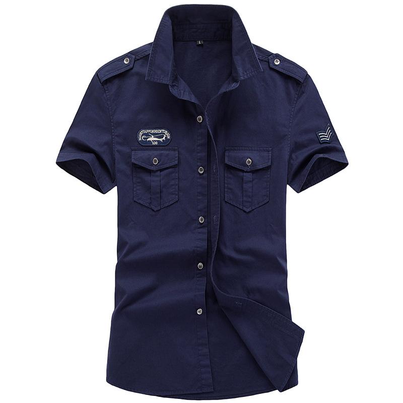 2019 Men's Plus Size Summer Outdoor Casual Cotton Workwear Shirt with Shoulder Epaulets