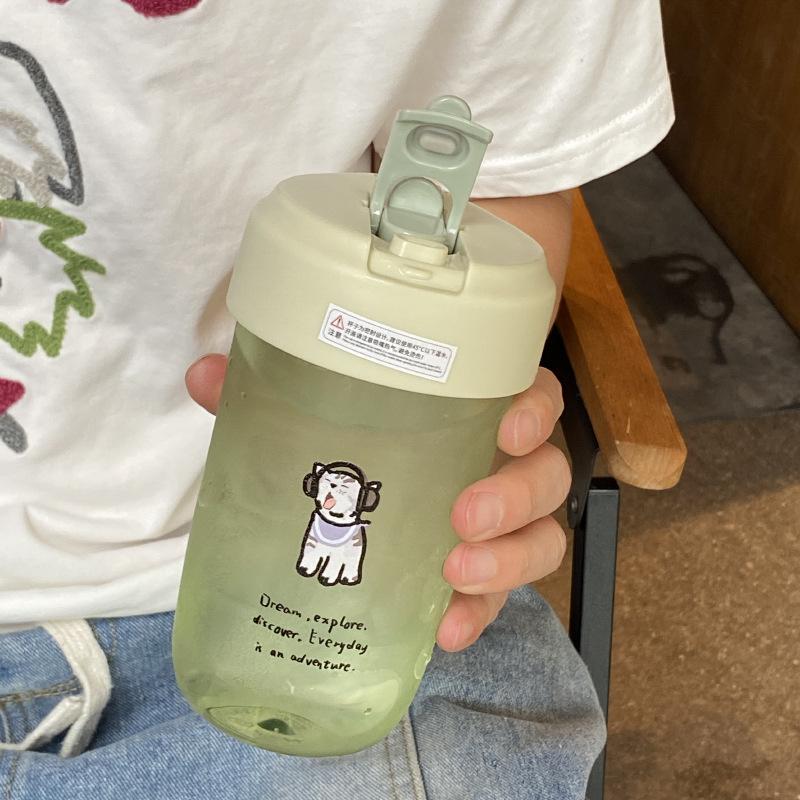 

Spring Mint Blue Kitten Double Drinking Water Cup Tritan Plastic Straw Cup, Environmentally Friendly And High Temperature Resistant Accompanying Cup 520ml