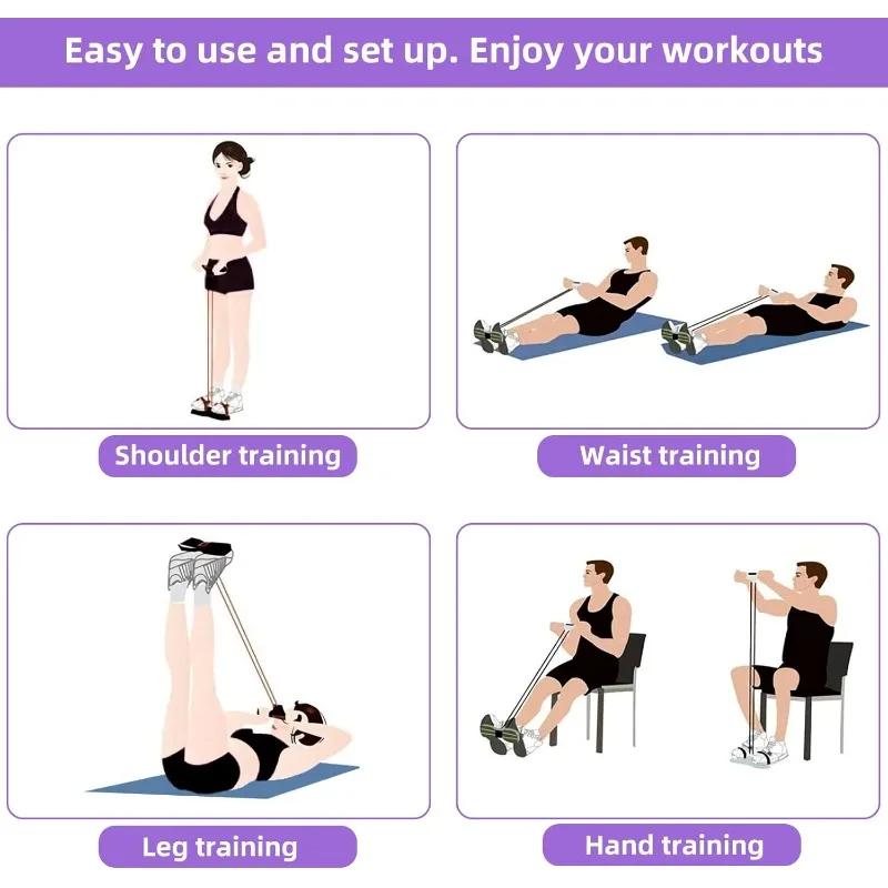 4-Level Resistance Band Tensioner with Non-Slip Handles - Home Fitness Equipment for Abdominal Muscle Training Yoga Abdominal
