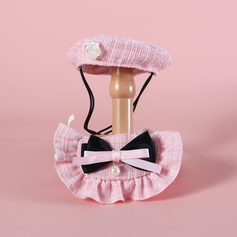 Pet Bowknot Bib Beret Set Cats Dogs - Cotton Woven Plaid Four Use