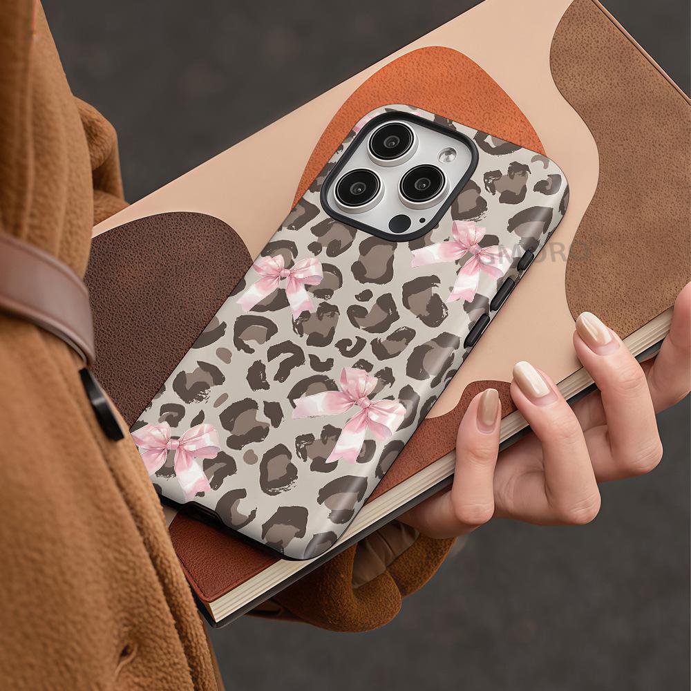 Popular Spice Girl Wind Leopard Print Bow Magnetic Mobile Phone Case Apple 15/14/13 Special Anti-drop Protective Case