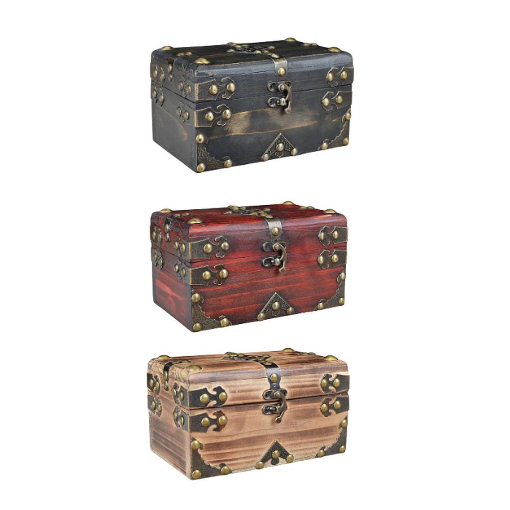 Vintage Style Wooden Treasure Chest Sundries Case for Necklace Ring Bracelet