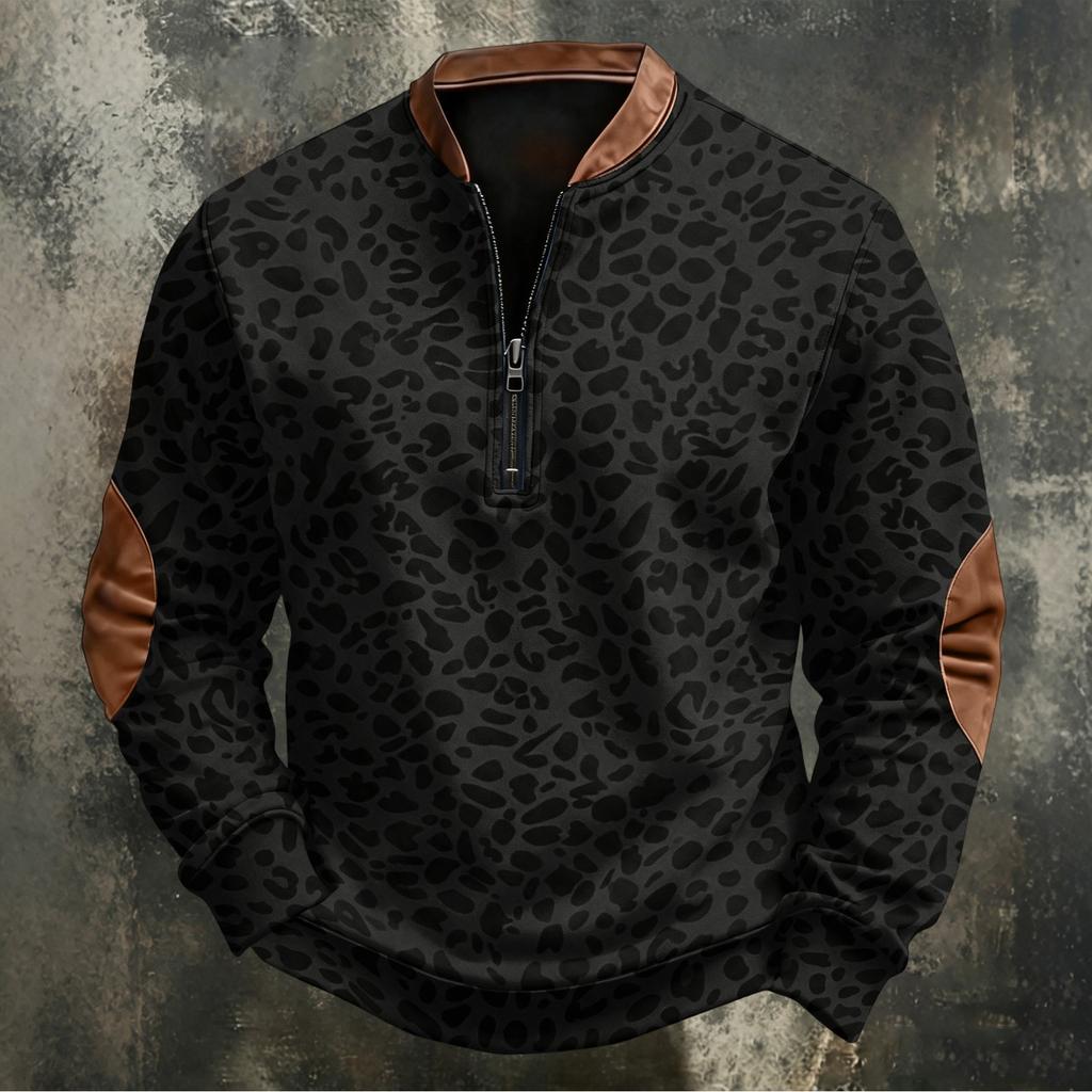 Men's Retro Long Sleeve Sweatshirt with Leopard Print