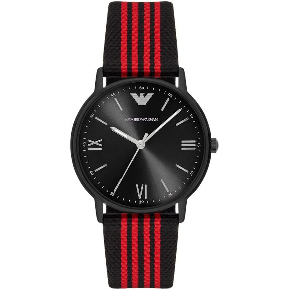 Emporio Armani Black Textile Over Leather Men s Quartz AR11015 Watch чёрный