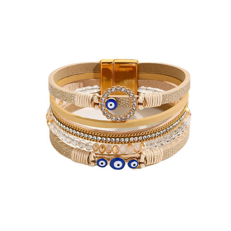 Böhmisches PU-Leder Handgeknüpftes Armband mit Magnetverschluss aus Legierung für Damen