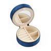 Custom Logo Round Velvet Jewelry Box with Mirror Portable Travel Zipper Rings Earrings Necklaces Jewelry Storage Box
