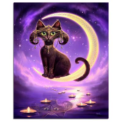 Gatto nella luna Pittura diamante 5D fai da te Ricamo diamante rotondo completo