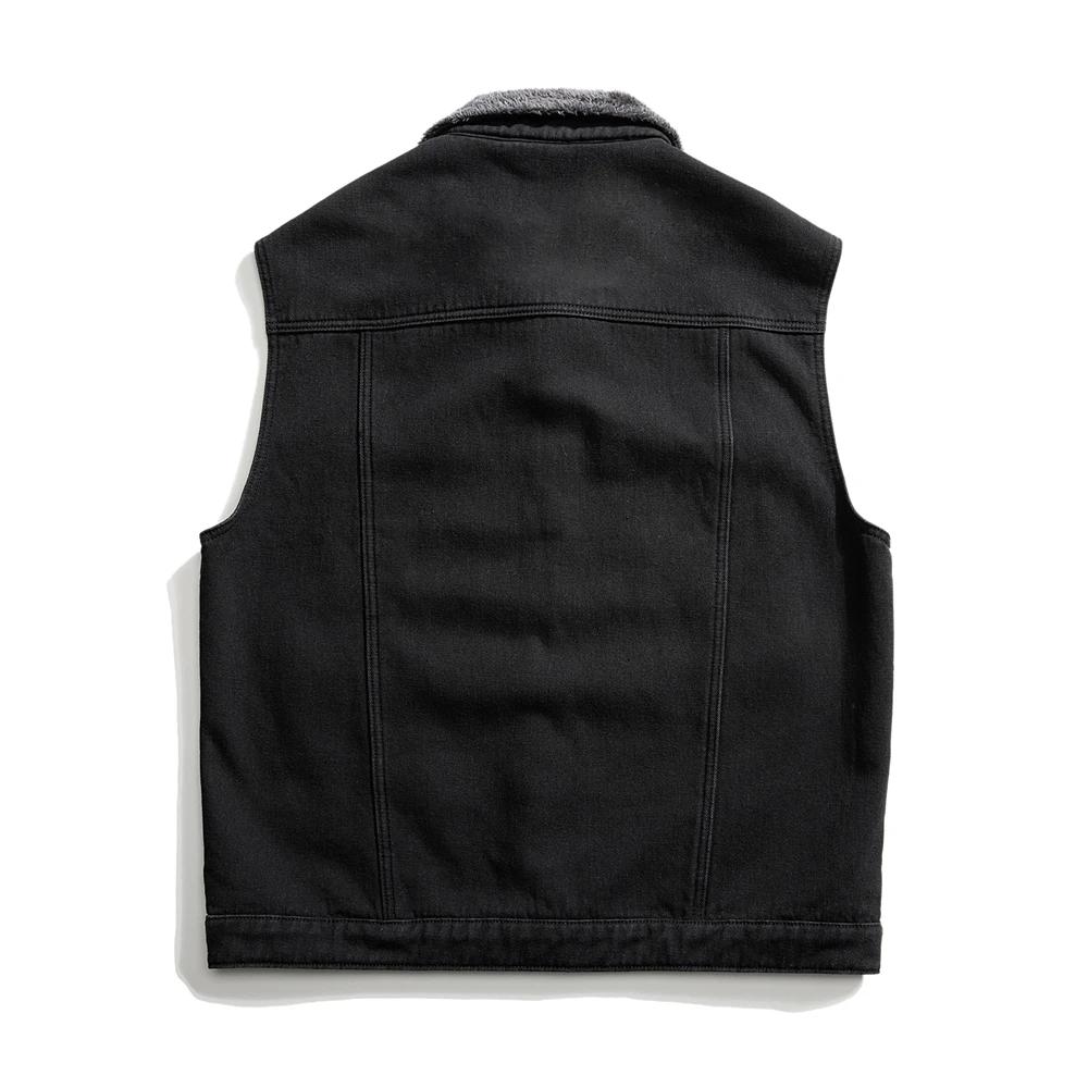 Winter Fleece Denim Vest Men Youthful Vitality Turn Down Collar Solid Color Casual Waistcoat Mens Cotton Warm Sleeveless Jackets