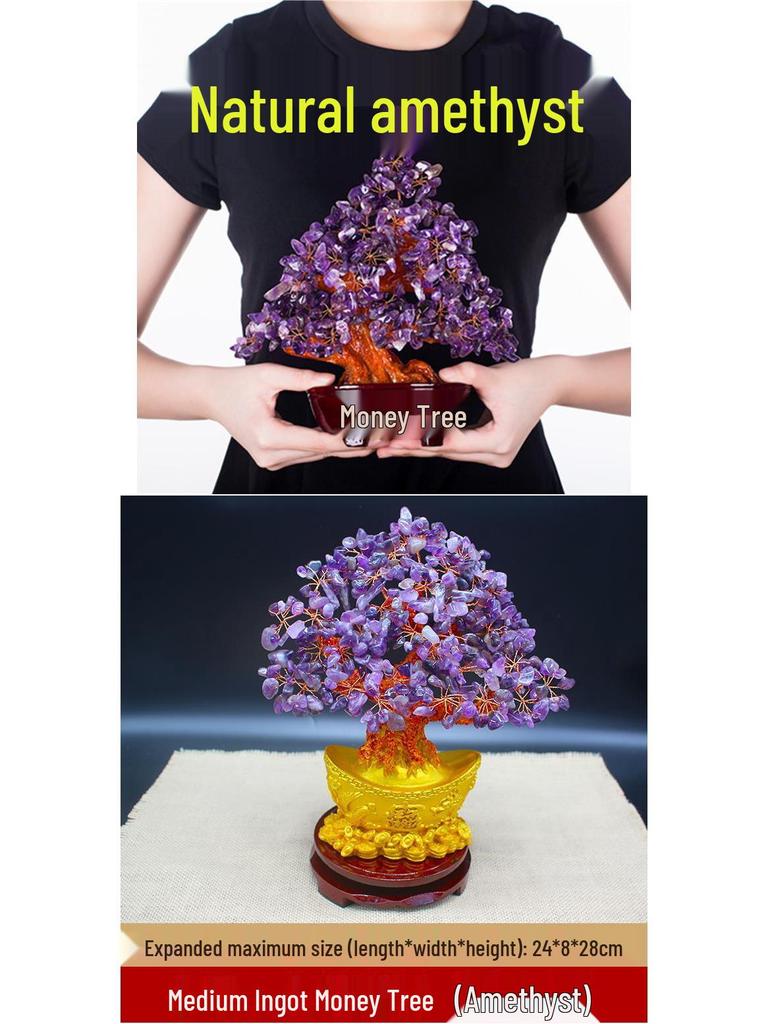 Amethyst Money Tree Ornament: Purple Wealth-Attracting Home Decor Gift