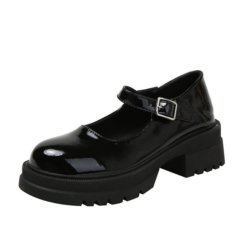 

Корейская версия, цветные туфли Мэри Джейн с толстой подошвой, 2024, новые повседневные простые универсальные туфли с круглым носком, летнее время 40 чёрный