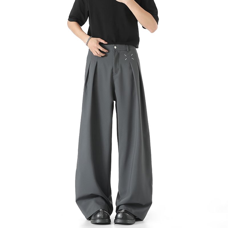 Men's Wide Leg Suit Pants High Waist Loose Fit Pleated Casual Trousers