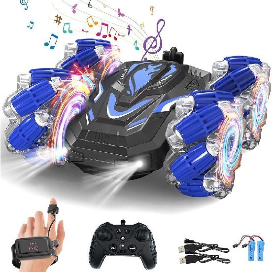 

New Gesture Sensing RC Stunt Car with Lights Music, Hand Gesture Remote Control Car 360° Spins Double Side Controlled RC Car Birthday Gifts Toys for синій