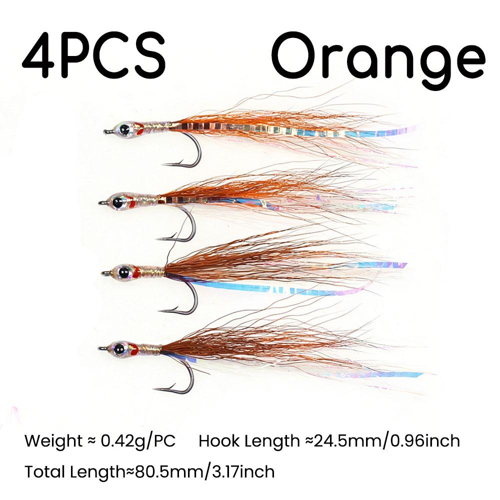 4pcs Surf Candy Sand Eel Streamer Flies,Realistic 3D Eyes Freshwater Saltwater Fly Fishing Lures for Sea Trout Pike Bass Anglers