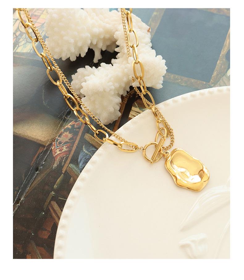 Gold Plated Titanium Steel Double Layer Irregular Pendant Necklace - European & American Hip Hop Style Clavicle Chain