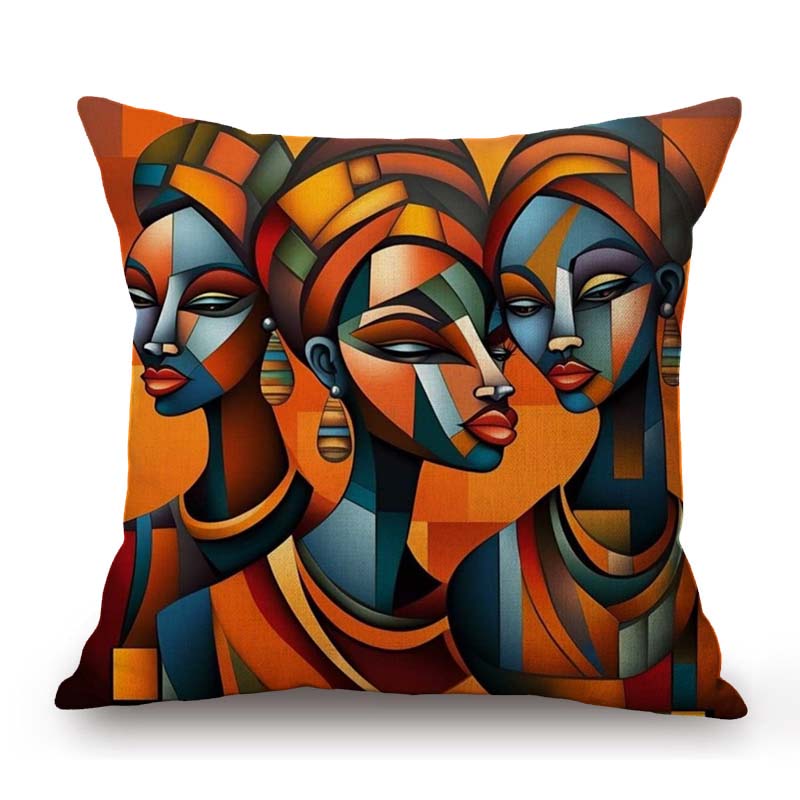 Abstract Oil Painting African Girl Lady Ethnic Decoration Sofa Throw Pillow Case Cotton Linen Cushion Cover