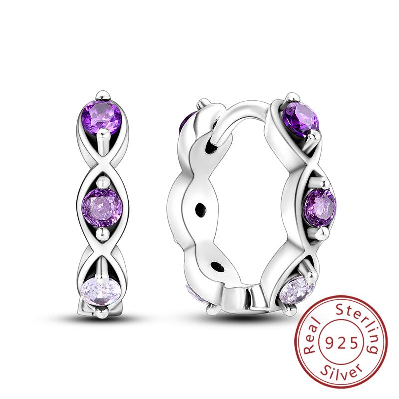 New Original 925 Silver Hoop Earrings Purple Zircon Flowers Butterflies Studs Earring For Women Wedding Engagement Gift