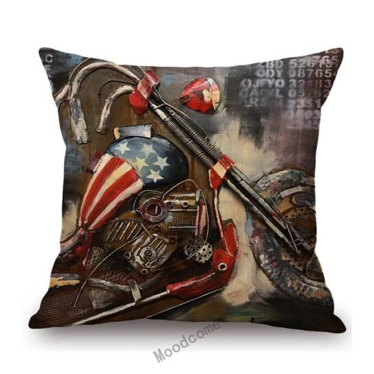 Vintage Motorcyle Chopper Poster Art Cafe Bar Industrial Mechanic Decoration Style Sofa Pillow Case Retro Linen Cushion Cover