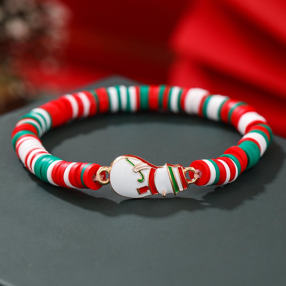 European and American Christmas soft pottery bracelet, new Christmas alloy accessories red, green and white soft pottery elastic rope bracelet