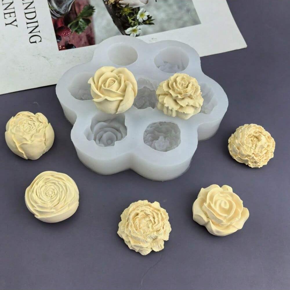 7-teiliges Set Silikonform Blume Rose Pfingstrose 3D Blume Kerze Gips Seife Harz Handwerk Form DIY Schokolade Fudge Dessert Kuchenform
