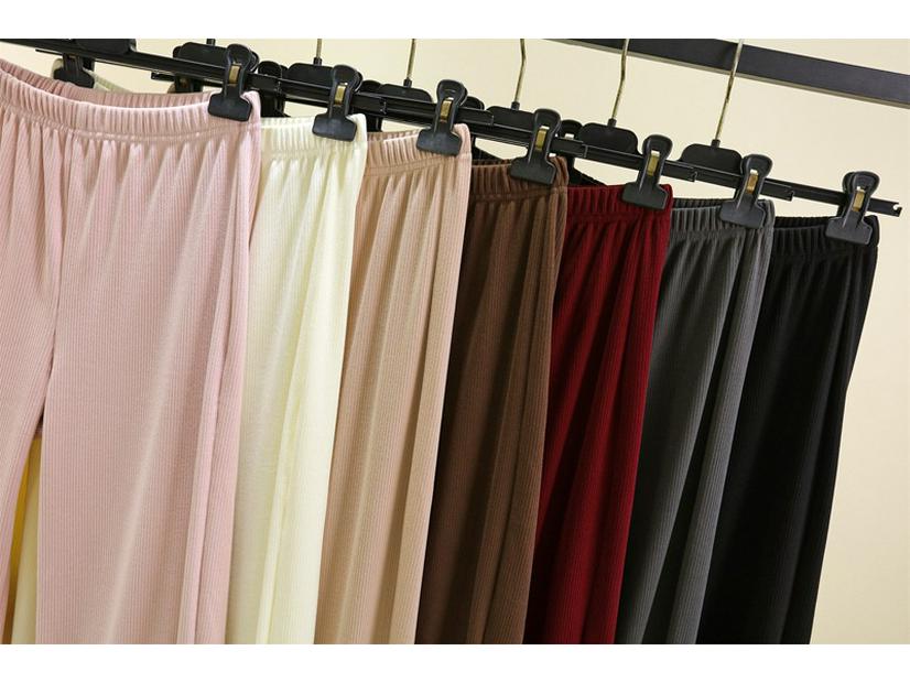 Women's Plus Size Fleece-Lined Ribbed Leggings for Autumn & Winter - Thickened Wide-Leg Casual Home Pants