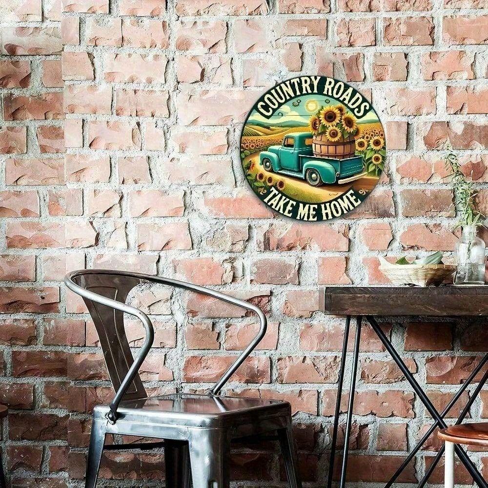 Vintage Metal Sign Country Roads Take Me Home Retro Wall Decor Bar 8x8 Inch