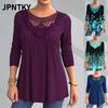 JPNTKY Women's Fashion Casual Solid Color Print Long Sleeve O-Neck Blouses & Shirts
