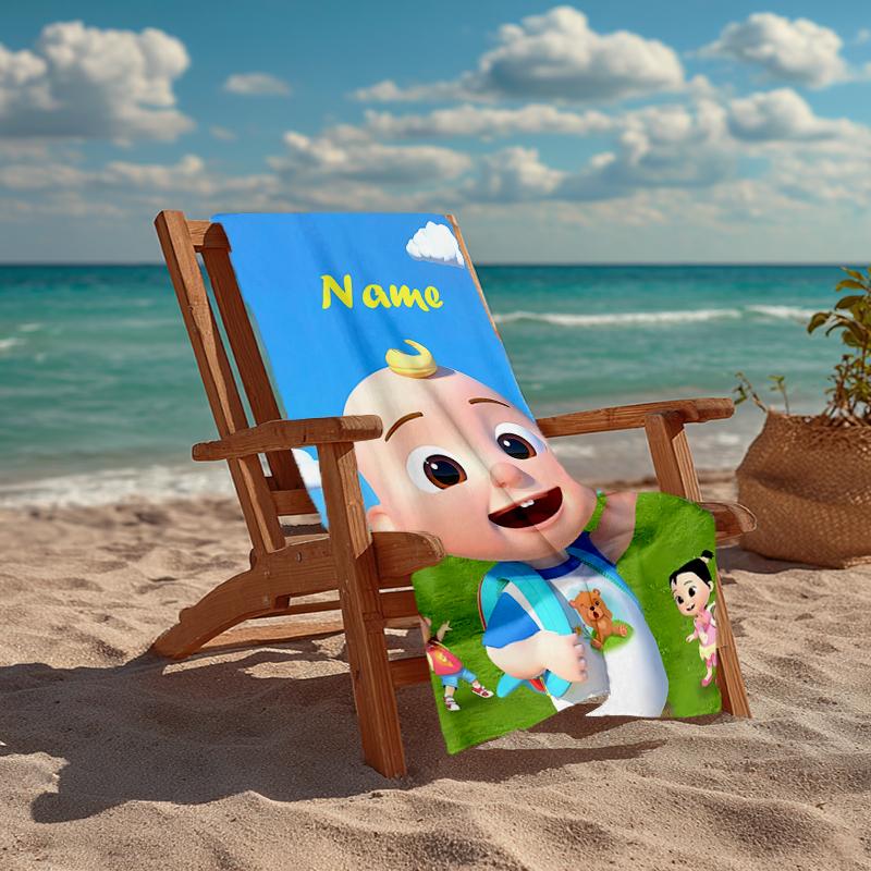 Custom Name Ultra-Soft Beach Towel with CoComelon Theme,Ideal for Pool - Camping, Diving - Perfect Travel Essential, Vibrant Beach Towel.