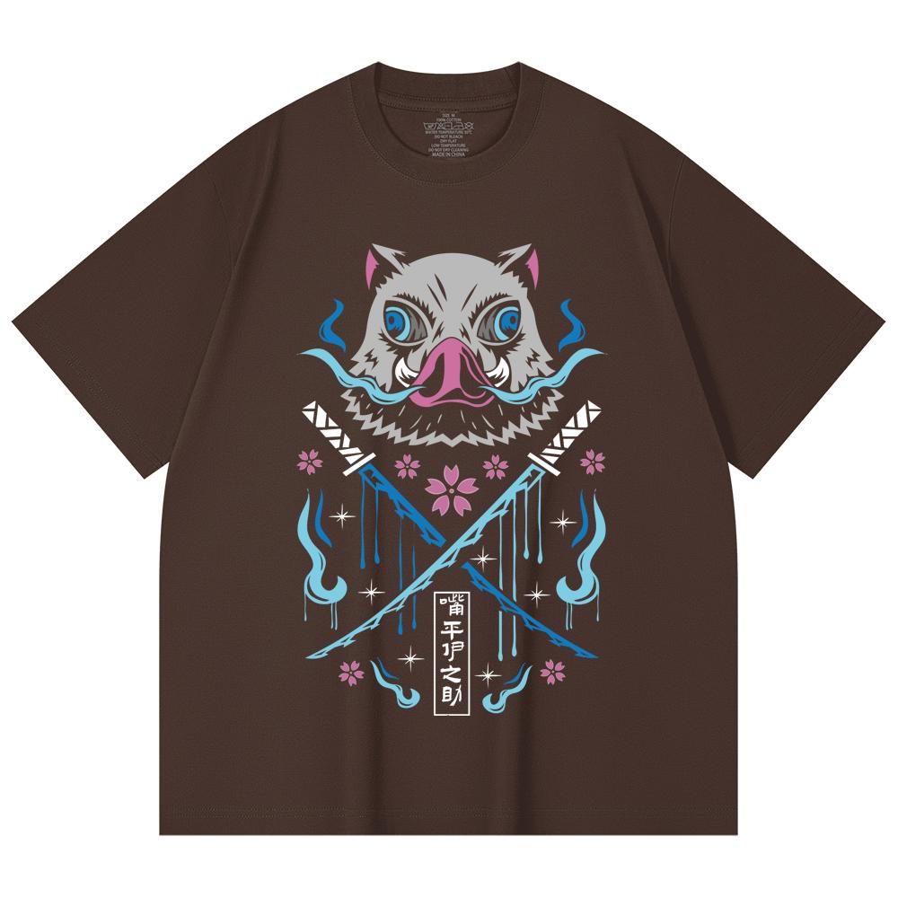 230 g/m² 100% Baumwolle Demon Slayer V97 Inosuke Aufdruck Unisex Schweres Baumwoll-T-Shirt