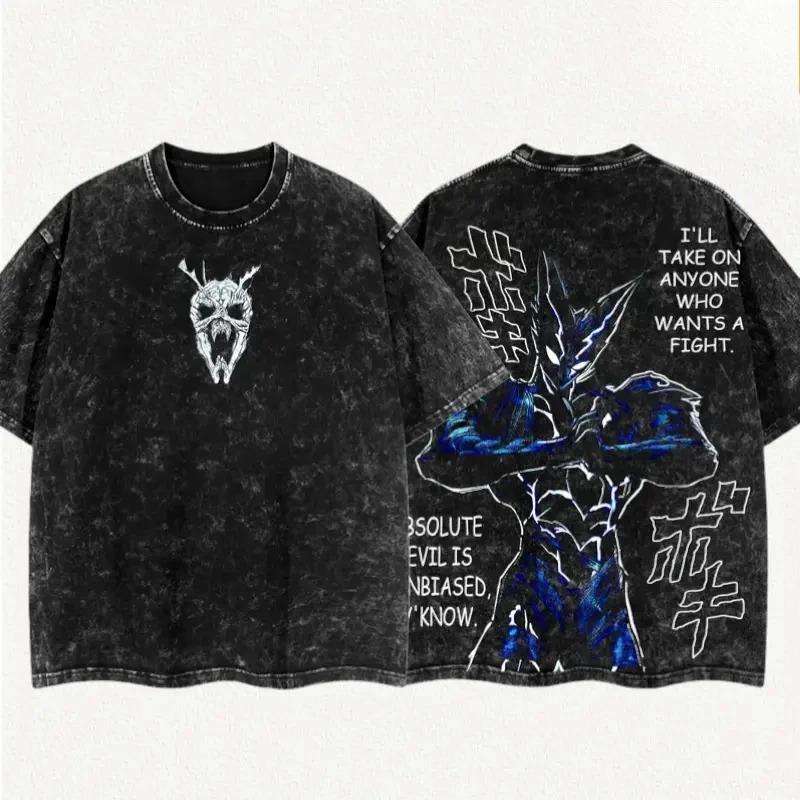 

One Punch Man Garou The Hero Hunter Vintage Acid Wash Double-Sided Graphic Oversized Black T-Shirt | Anime Fan Streetwear Merch Tee XXXL темно-синього кольору