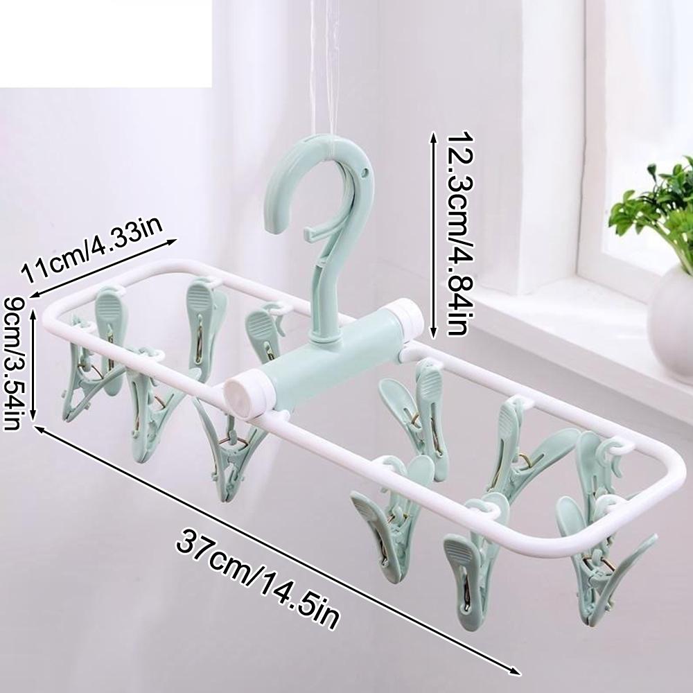 12 Clip Foldable Plastic Clothes Hanger Multiple Clip Anti Slip Clothes Hanger Underwear And Socks Small Clothes Hanger Drying C