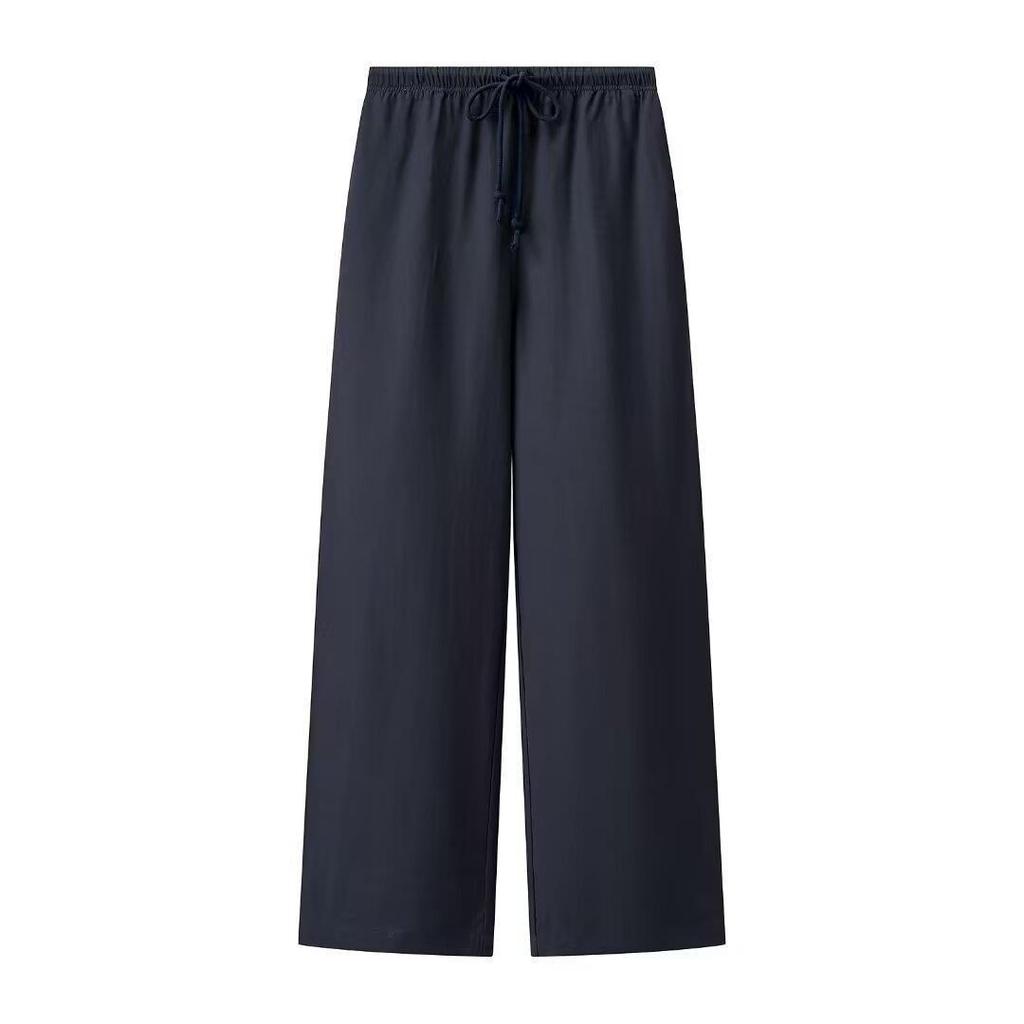 Women's High Waist Elastic Straight Leg Drape Pants with Drawstring