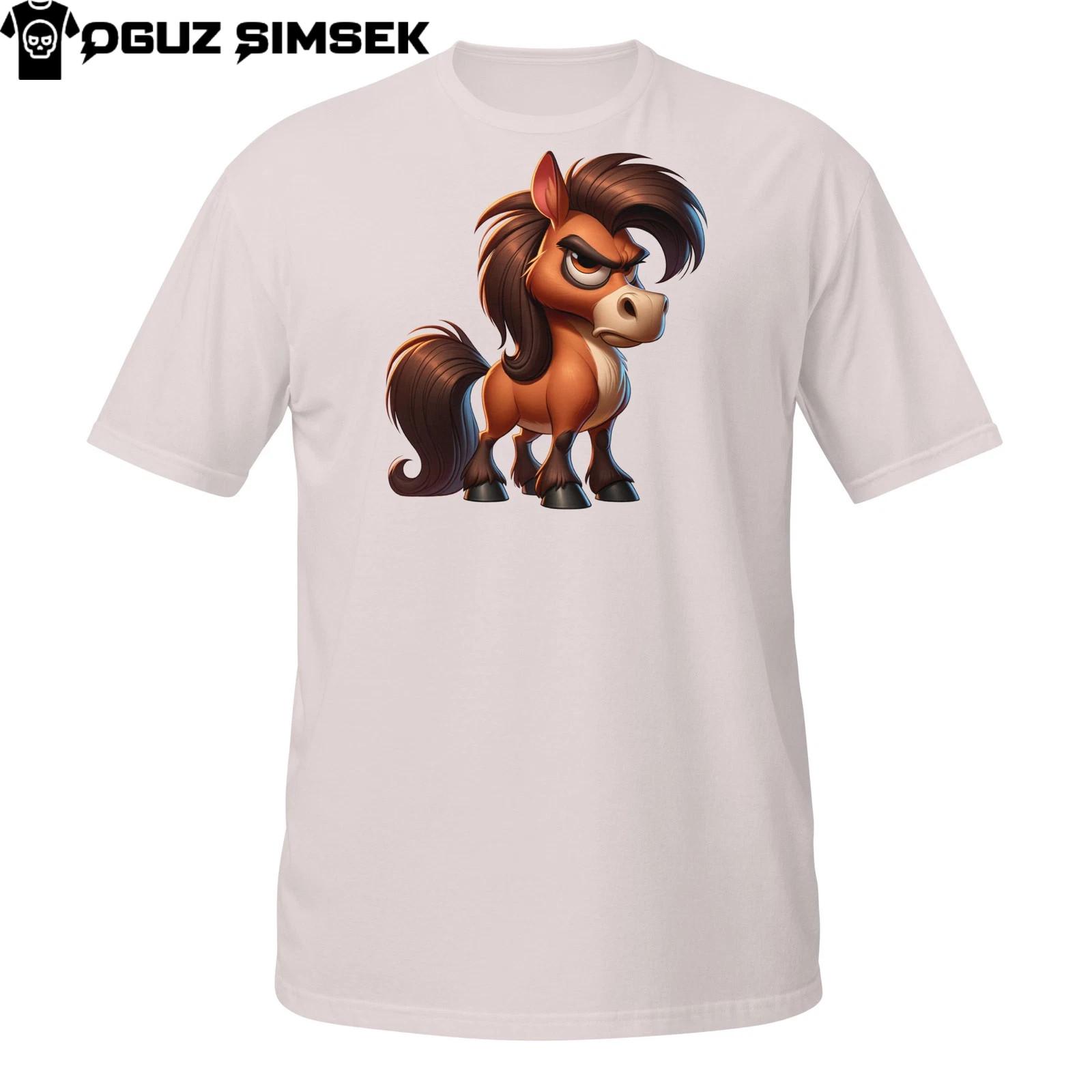 Angry Pony T-Shirt Mens Womens Tees Top – Funny Grumpy Cartoon Horse Graphic Tee 3XL