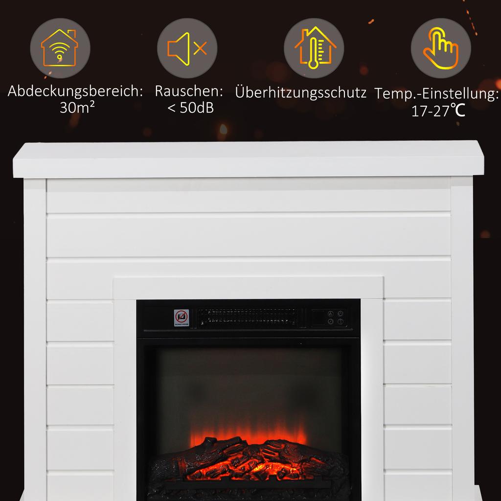 Electric Fireplace, 3D Flame Effect, 3 Settings, Timer, Remote Control, White